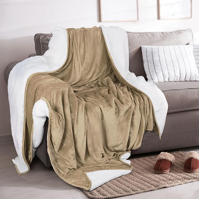 Utopia Bedding Sherpa Blanket Throw Size (Camel, 50x60 Inches) - Soft Lightweight Plush Fleece Reversible Blanket for Bed, Sofa, Couch, Camping and Travel