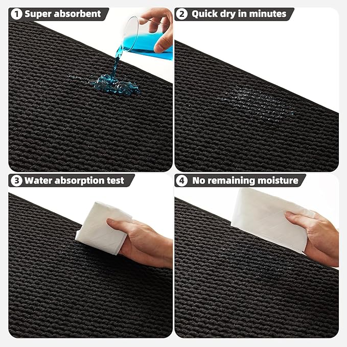 Black Large Bathroom Rugs Non Slip Washable Bath Rugs Super Absorbent Bathroom Rug Thin Quick Dry Low Pile Bath Mats, Black 36''x60''