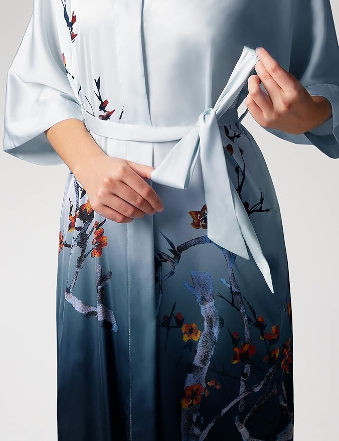 PRODESIGN Kimono Robe for Women - Long Satin Sleepwear Silky Kimono Cover-Up Nightgown Japanese Bathrobe Loungewear Blouse
