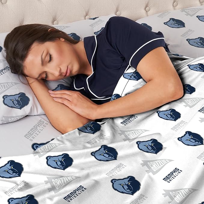 Northwest Officially Licensed Memphis Grizzlies NBA Queen Size Sheet Set – Soft Team Logo Bedding for Dorms, Bedrooms, Fan Caves & Game Day Style