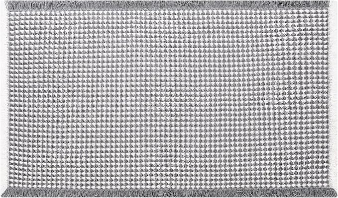 Waffle Runner Bath Mat - Long Boho Bathroom Rugs Non Slip Washable, Super Absorbent & Quick Dry, Soft Bath Mat Farmhouse Bathroom Decor, 24'' x 72'', Dark Grey and White