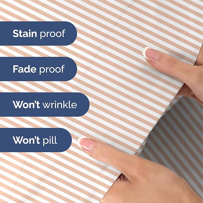 King Size 4 Piece Sheet Set - Comfy Breathable & Cooling Sheets - Hotel Luxury Bed Sheets for Women & Men - Deep Pockets, Easy-Fit, Soft & Wrinkle Free Sheets - Blush Stripes Oeko-Tex Bed Sheet Set