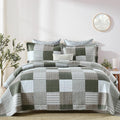 KALOOLA Plaid King Quilt Set, 100% Cotton Green Beige King Bedding Set 3 Pieces, Farmhouse Lightweight Bedspread Coverlet for All Seasons, 1 Quilt 2 Pillowshams