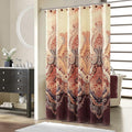 Shower Curtain 72x72 Inches, Water Repellent Fabric with Gold and Brown Baroque Pattern, 12 Metal Grommets and Weighted Hem