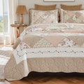 Brandream Queen Size Quilt Set Cotton Patchwork Quilts Blush Pink Country Floral Bedding Patchwork Quilted Comforter Set 3-Piece