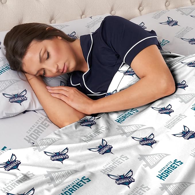 Northwest Officially Licensed Charlotte Hotnets NBA Full Size Sheet Set – Soft Team Logo Bedding for Dorms, Bedrooms, Fan Caves & Game Day Style