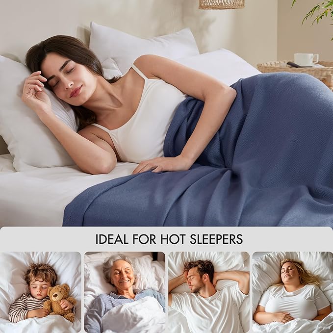 Madison Park King Size Blanket, 70% Rayon Bamboo-Based, 30% Cotton, Breathable for Hot Sleepers Menopause, Ultra Soft and Snag-Resistant, Summer Blanket for Bed or Couch, King 108"x90", Navy