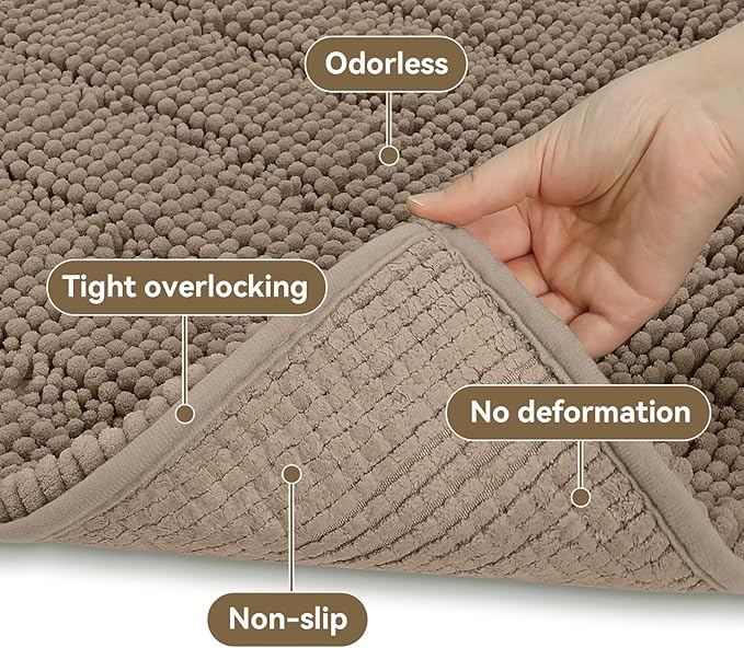 Bcoimo 70"×24" Chenille Bath Mat – Non-Slip with Backing Bath Rug Ultra-Absorbent and Machine Washable Bathroom Mat Quick-Dry Design. Ideal for Bathroom and Tub Areas