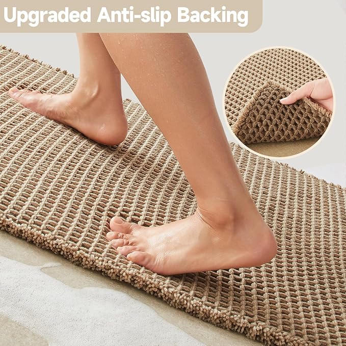 Waffle Runner Rug Bathroom, Long Boho Bathroom Rugs Non Slip Washable Super Absorbent Quick Dry Farmhouse Bath Decor, 72"x24" Beige