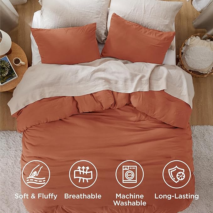 Bedsure King Size Comforter Set, Burnt Orange Soft Prewashed Bedding for All Seasons, 3 Pieces GentleSoft™ Down Alternative Bed Set, 1 Lightweight Comforter (104"x90") and 2 Pillowcases (20"x36")