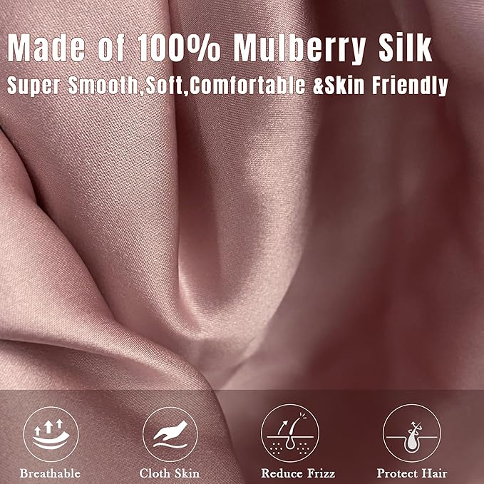 Chloven Mulberry Silk Bonnet for Sleeping Women - Larger Double Layer Silk Hair Wrap Bonnet for Curly Long Hair with Tie Band