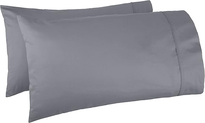 Amazon Basics 400 Thread Count Cotton Pillow Cases, King, Set of 2, Dark Gray, 40" L x 20" W, Pillows Not Included