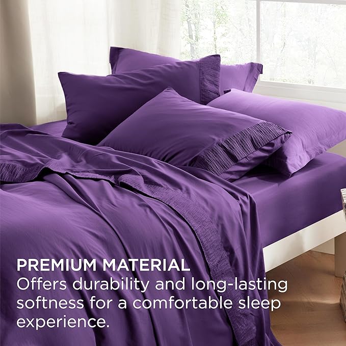 Bedsure California King Sheet Sets - 4 Pieces Soft Cal King Sheets - Breathable & Cooling - Hotel Luxury - Easy Care Polyester Microfiber Bedding for Women, Men, Purple