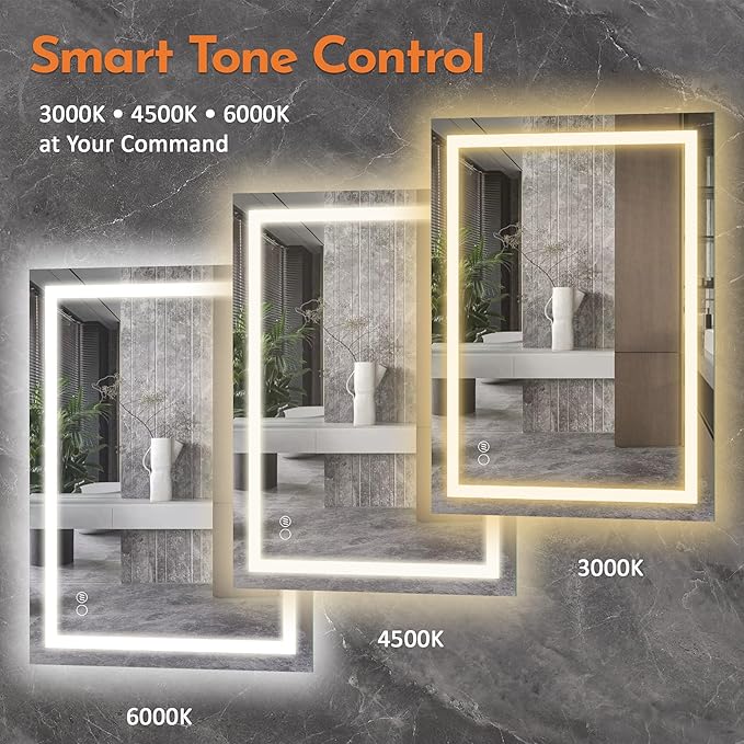 LED Bathroom Mirror with Backlit & Front Light, 40"x32" Anti-Fog, Memory Function, Dimmable Color & Brightness,CRI90+, IP54 Waterproof, Horizontal/Vertical, Wall Mounted