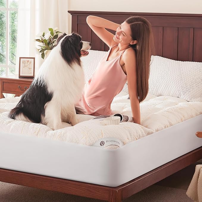 100% Waterproof Full Size Mattress Topper, Thick Pillow Top Mattress Pad，Up to 21 Inch Deep Pocket,Soft Breathable Mattress Pad for Back Pain, Protector Cover(Beige)