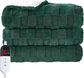 Electric Heated Throw Blanket - Jacquard Checkered Sherpa 50"x60" Fast Heating Bed Blankets with 6 Heating Levels & 4 Hours Auto Off, Over-Heat Protection ETL, Dark Green