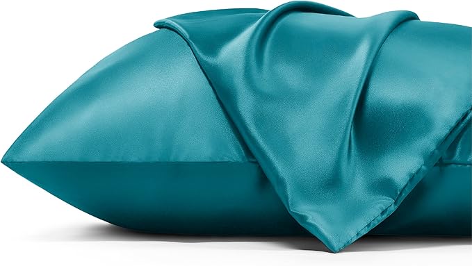 Bedsure Satin Pillowcase with Zipper, Similar to Silk Pillow Cases 2 Pack, Satin King Size Pillow Cases Set of 2, Silky & Soft Pillow Cover for Hair and Skin, Gifts for Women Men, Teal, 20x36 Inches