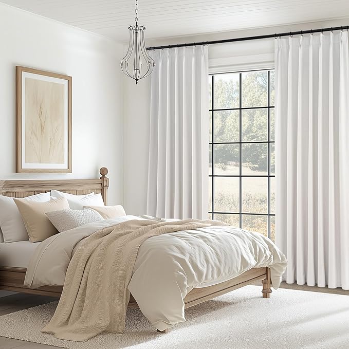 Topfinel 92 Inch Long Black Out Custom Drapery Panels, Double Pinch Pleated Window Coverings, Kids Summber Boho Farmhouse Heat Blocking Sound Block Back Tab Curtains for Patio Sunroom Bay Window