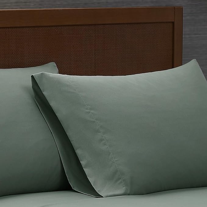 London Fog Garment Washed Solid Sheet Set Green Microfiber 4-Piece Queen Sheet Set, Solid Themed, Deep Pocket, Adult and Teen, Oeko-TEX Certified