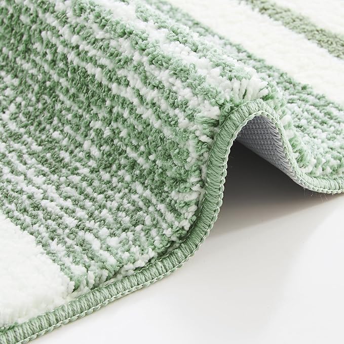 CozeCube Bath mats for Bathroom Non Slip, Fluffy Absorbent Microfiber Bath mat Washable, Aesthetic Bathroom Rugs, Large Sage Green Striped Bath mat, Sage Green, 36" x 24"