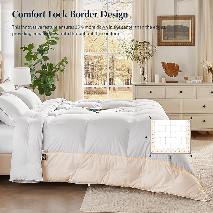 Pacific Coast Twin Comforter Filled with White Goose Down Bed Comforter, Fluffy All Season Luxury Hotel White Duvet Insert with 8 Loops, 60"x90"