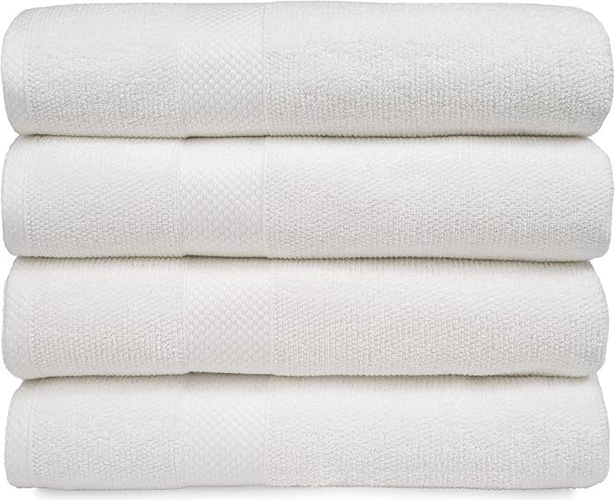 MAURA Premium Bath Towels 100% Cotton 27x54 Ultra Absorbent Quick Dry 4 Pack Soft Terry Bath Towels Set for Bathroom, Hotel and Spa Quality, White