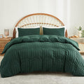 AveLom Dark Green Seersucker Duvet Cover Set Queen Size (90 x 90 inches), 3 Pieces (1 Duvet Cover + 2 Pillow Cases), Ultra Soft Washed Microfiber, Textured Duvet Cover with Zipper Closure, Corner Ties