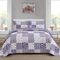 Mybedsoul Purple Quilt Set King Size Quilt Bedding Set Brown Plaid,3 Pieces Floral Patchwork Reversible Bedspread Coverlet Set for All Season,Soft Microfiber Bedding Set King 90"x104"