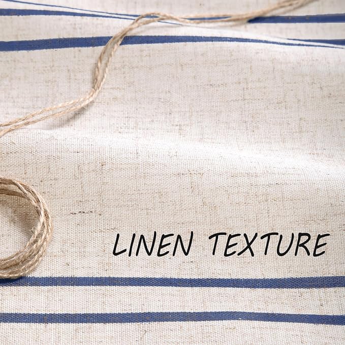 Awellife Blue Farmhouse Shower Curtains for Bathroom,Boho Flax Texture Striped Shower Curtain with Tassels Linen 72x72
