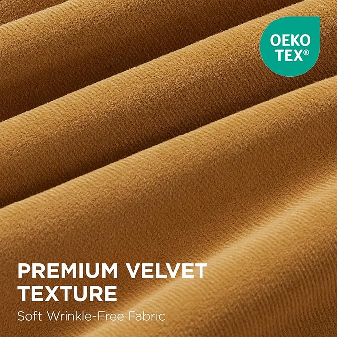 Joydeco Mustard Yellow 100% Blackout Curtains 108 Inch 2 Panels, Luxury Thermal Yellow Velvet Curtains for Bedroom Living Room, Soundproof Blackout Window Drapes, Rod Pocket & Back Tab (52W x 108L)
