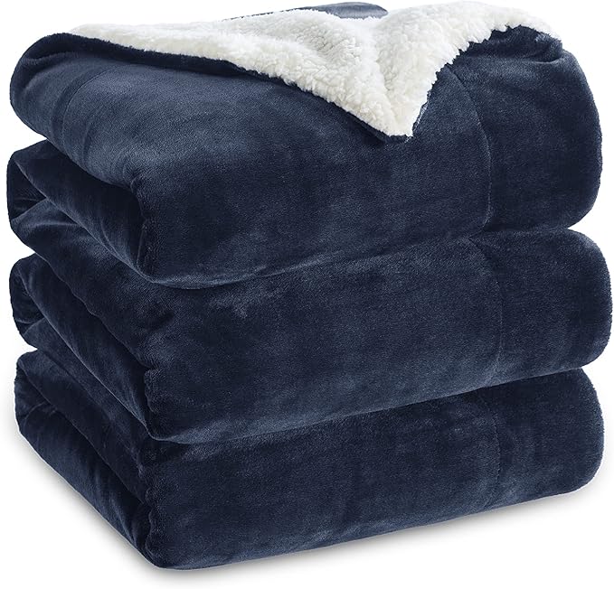 Bedsure GentleSoft Sherpa Fleece Blankets King Size for Bed - Thick and Warm Throw for Women and Men, Soft Fuzzy Plush King Blanket for Winter, Navy, 108x90 Inches