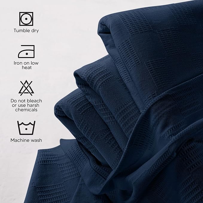 Utopia Bedding Navy 100% Cotton Blanket [Queen Size - 90x90 Inch] 350GSM Lightweight, Soft and Breathable Thermal Blanket for All Seasons