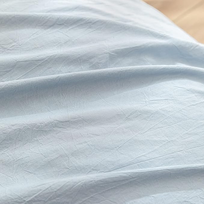 BESTOUCH Duvet Cover Set 100% Washed Cotton Linen Feel Super Soft Comfortable Chic Lightweight 3 PCs Home Bedding Set Solid Cornflower Blue Full/Double