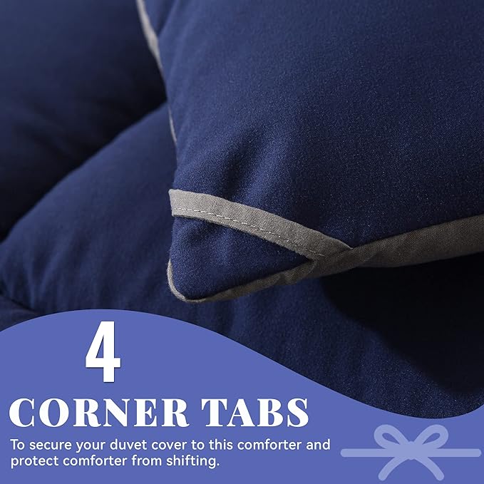 Cosybay Down Alternative Comforter (Blue/Grey, Full) - All Season Soft Quilted Full Size Bed Comforter - Duvet Insert with Corner Tabs -Winter Summer Warm Fluffy, 82x86 inches