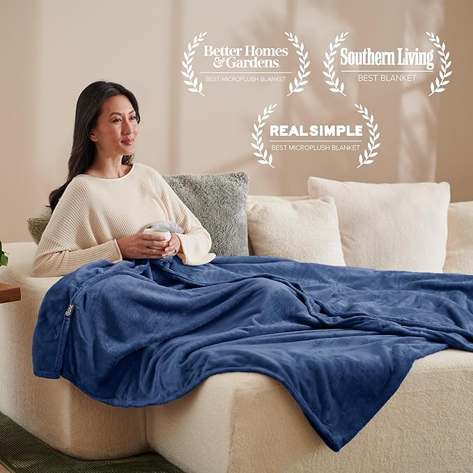 Bare Home Fleece Blanket - Throw/Travel - Ultra-Soft Lightweight for Bed, Sofa, and Couch - Luxury Microplush - Cozy Warm Blanket (Throw/Travel, Dark Blue)