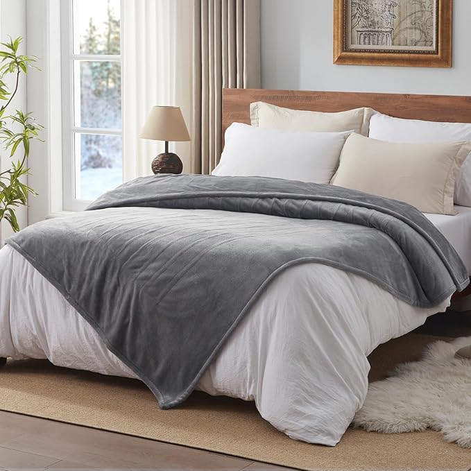 Westinghouse King Size Electric Heating Blanket, 10 Levels, Auto Shut Off, Fast Heating, Machine Washable (King, 100x90 Inches, Light Grey)