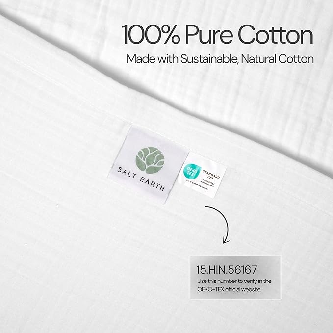 Salt Earth 100% Cotton Muslin Blanket, Gauze Blanket 80"X90" Queen, 4 Layered for Couch, Bed, Living Room, Home, Lightweight & All Seasons Blankets & Throws, Easy wash,Nature & Skin Friendly(White)