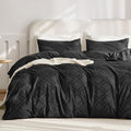 JELLYMONI Duvet Cover Queen Size Black - 3PCS Boho Duvet Cover Set Plaid Polyester Tufted Bohemian Jacquard Knit Textured Comforter Cover 90×90in Rhombic Geometric Pattern Zipper Corner Tie
