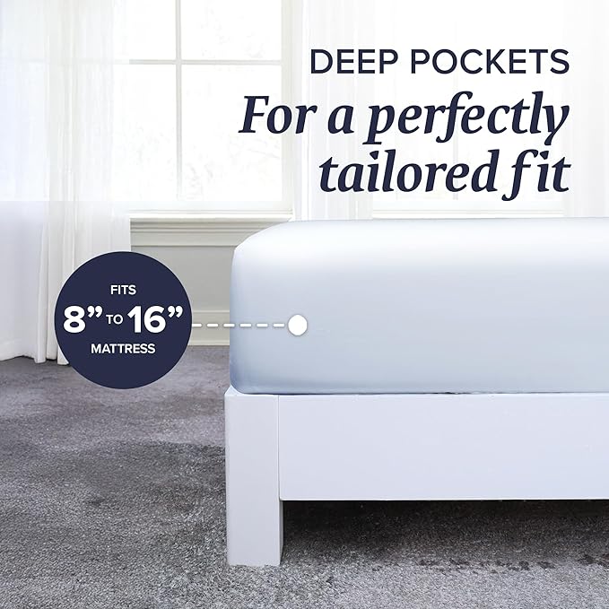 Beckham Hotel Collection Full Sheet Set 100% Cotton, 500TC Luxury Sateen Bedding, 16” Deep Pocket, Moisture-Wicking, 4-Piece, White