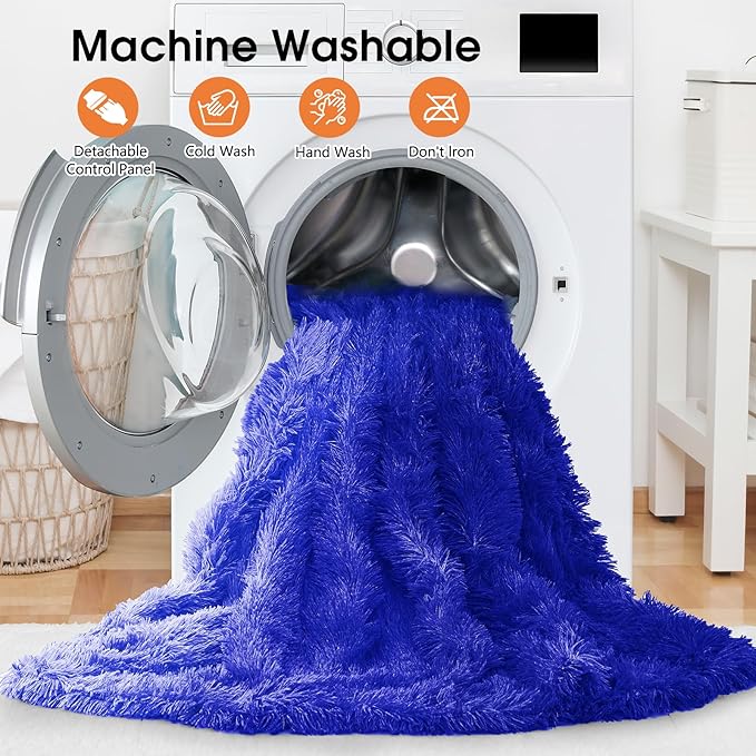 Heated Electric Blanket Twin–Faux Fur with Soft Thick Sherpa,Warm Winter Birthday Gifts for Women Grandma，10 Heat Settings,5 Time Settings with Fast Heating, 62x84, Glacier Blue
