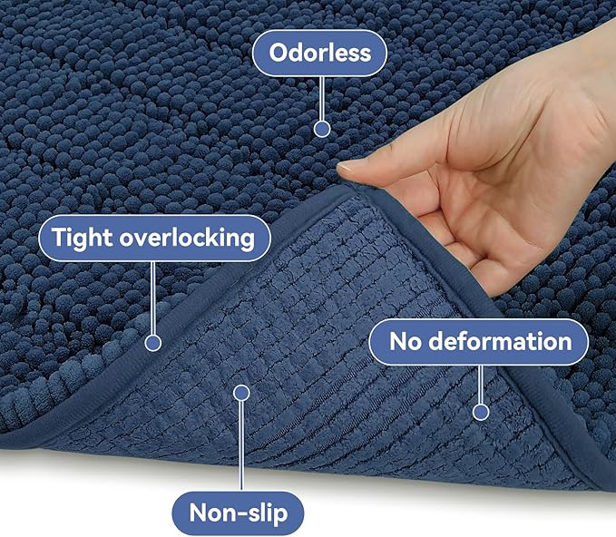 Bcoimo 70"×24" Chenille Bath Mat – Non-Slip with Backing Bath Rug Ultra-Absorbent and Machine Washable Bathroom Mat Quick-Dry Design. Ideal for Bathroom and Tub Areas