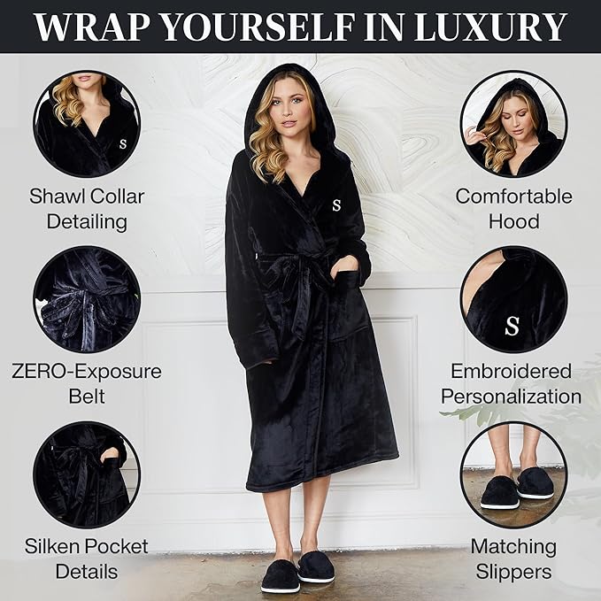 Lotus Linen Plush Robes for Women - Soft Bathrobe, Custom Monogram, Warm Fleece Robe with Pockets