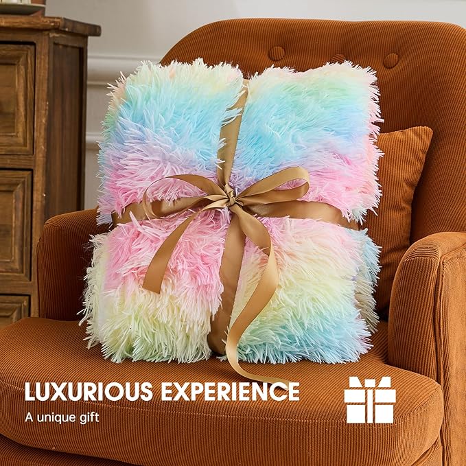 Heated Electric Blanket Twin,Warm Winter Birthday Gifts for Women Her Grandma–Faux Fur with Soft Sherpa,10 Heat Settings,5 Time Settings with Fast Heating, 62x84, Rainbow