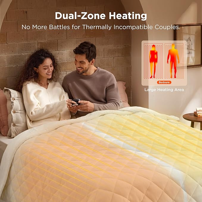 Bedsure Electric Blanket King Size - Dual Control Heated Weighted Blanket King with 10 Heat Settings, Fast Heating with 10 Time Settings (100x90 inches, Ivory)
