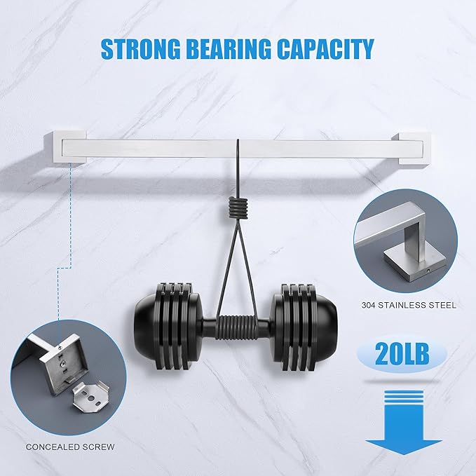 LANC 2 Pack 20 Inch Bathroom Towel Bars Brushed Nickel Bathroom Square Towel Racks Kitchen Hand Towel Holders Total-22 Stainless Steel Wall Mount Shower Towel Hanger Rods,A8804-5BN