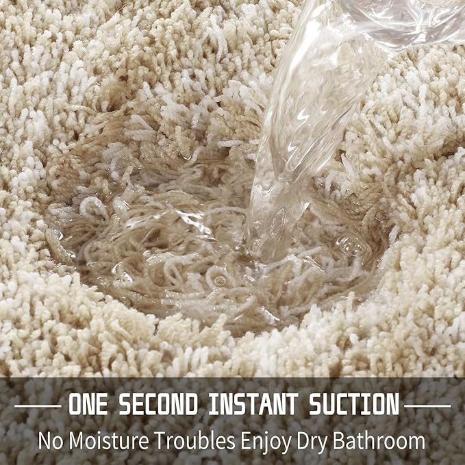 Yimobra Luxury Bathroom Rugs, Fluffy Bath Mats, Non Slip, Water Absorbent Microfiber, Machine Washable, Plush Runner Shower Rugs, Thick Matts for Bathroom Floor/Tub, 56"x 24", Light Beige and White