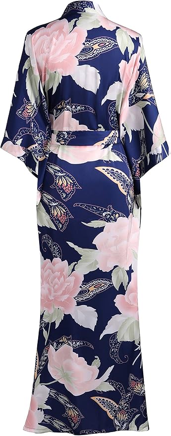 PRODESIGN Kimono Robe for Women - Long Satin Sleepwear Silky Kimono Cover-Up Nightgown Japanese Bathrobe Loungewear Blouse