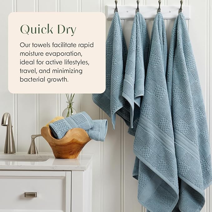 Springtree Home 100% Cotton Bath Towel Set of 4 | Blue Towels | Geometric Textured Design | Absorbent & Quick-Dry | 4 Bath Towels | Oeko-TEX® Standard 100 Cotton | Myla Collection - Arona Blue