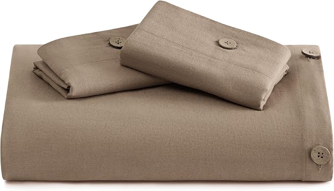 Bedsure Linen Duvet Cover Queen - Linen Cotton Blend Bedding Set, Soft & Cozy, 3 Pieces, 1 Duvet Cover 90x90 Inches and 2 Pillowcases, Brown Color Cooling Bedding, Comforter Sold Separately