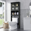 Meilocar Over The Toilet Storage Cabinet, Bathroom Storage Organizer Over Toilet with Glass Doors, Over Toilet Cabinet for Bathroom Freestanding Space Saver, Black